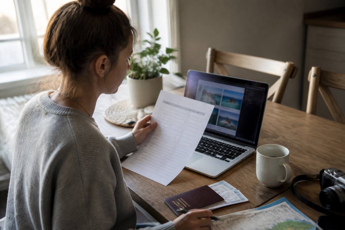 Checklist gebruiken om reizen en vakanties te vergelijken aan de keukentafel